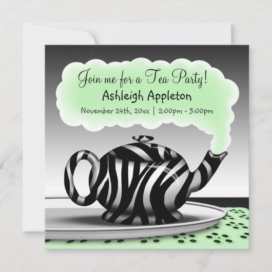 Zebra Print Teapot Tea Party uitnodigingen (Voorkant)