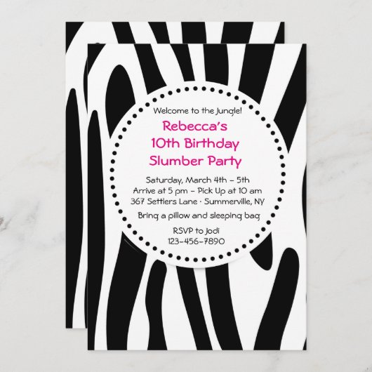 Zebra Print uitnodiging (Voorkant / Achterkant)