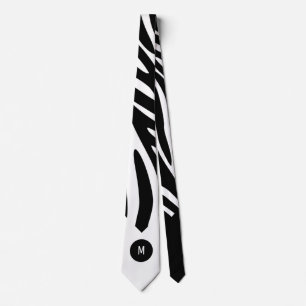 Zebra Print Vetgedrukte Strepen met Witte Monogram Stropdas
