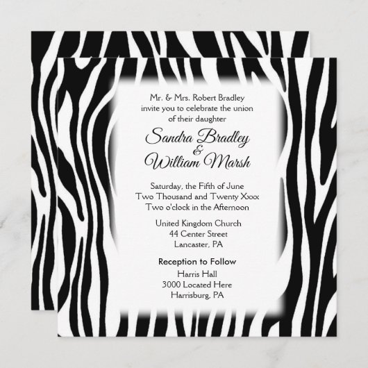 Zebra Print Wedding Uitnodiging (Voorkant / Achterkant)