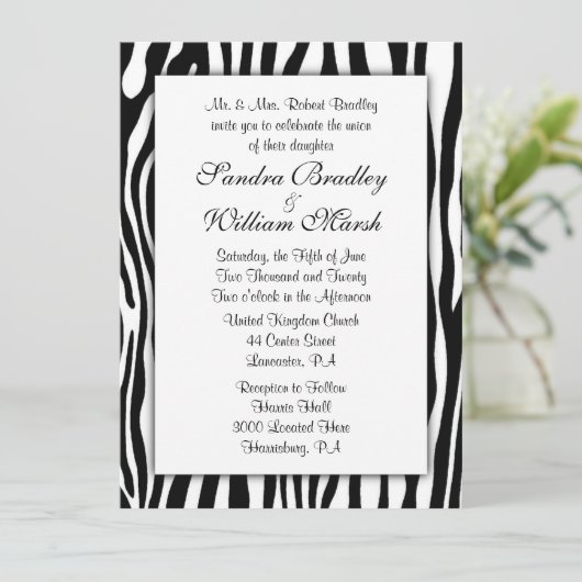 Zebra Print Wedding Uitnodiging (Staand voorkant)