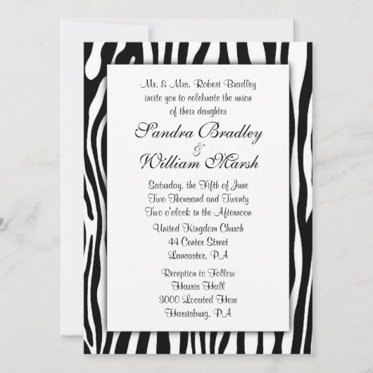 Zebra Print Wedding Uitnodiging (Voorkant)