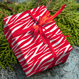Zebra Print White Red Cute Modern Xmas patroon Cadeaupapier