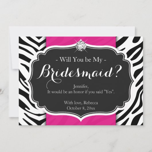Zebra Print word mijn Bridesmaid Kaart (Voorkant)