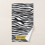 Zebra Print, Zebra, Noir Et Blanc, Votre Nom (Serviette à main)