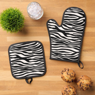Zebra Print, Zebra Stripes, zwart en wit Ovenwant & Pannenlap Set