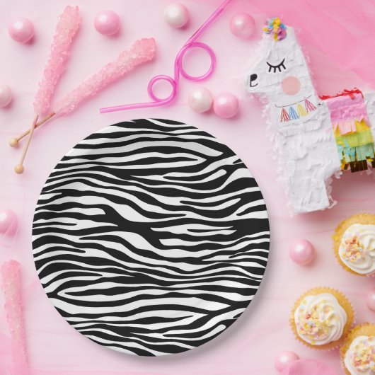 Zebra Print, Zebra Stripes, zwart en wit Papieren Bordje (Feest)