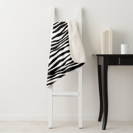 Zebra Print, Zebra Stripes, zwart en wit Sherpa Deken (In situ)