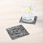 Zebra Print, Zebra Stripes, zwart en wit Vierkante Kartonnen Onderzetter (Insitu)