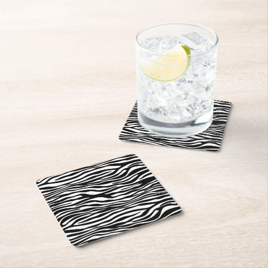 Zebra Print, Zebra Stripes, zwart en wit Vierkante Kartonnen Onderzetter (Insitu)