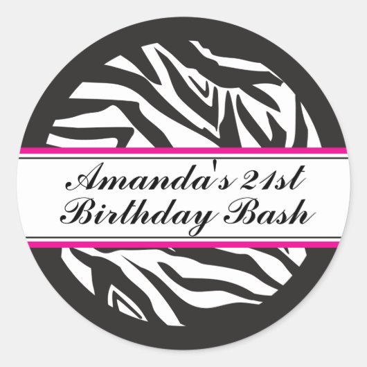 Zebra Print Zwart en Hot Pink Classic Ronde Stick Ronde Sticker (Voorkant)