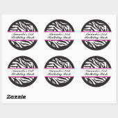 Zebra Print Zwart en Hot Pink Classic Ronde Stick Ronde Sticker (Vel)