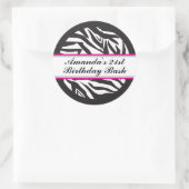 Zebra Print Zwart en Hot Pink Classic Ronde Stick Ronde Sticker (Tas)