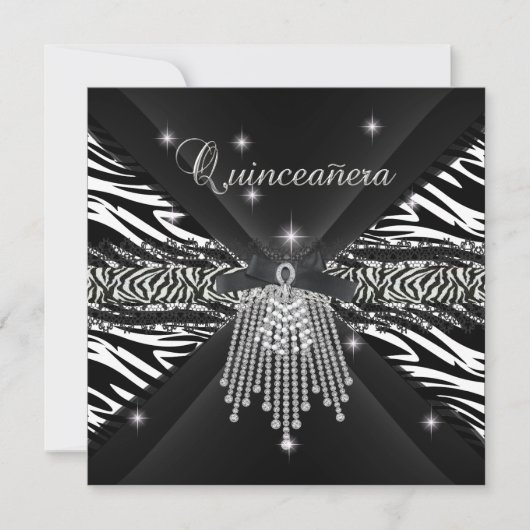 Zebra Quinceanera 15e Witte Zwarte Zebra Kant 3 Kaart (Voorkant)