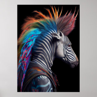 Zebra Rainbow Mohawk - Weirdcore Rainbow Punk Poster