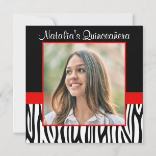 Zebra Red Photo Quinceanera Invitations