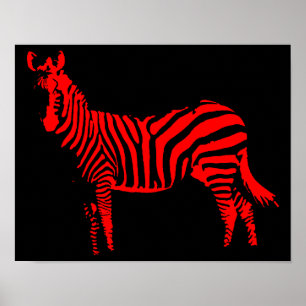 Zebra Red Silhouette Poster Sign.