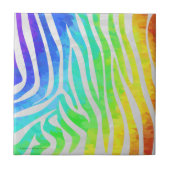 Zebra Regenboog en Wit Print Tegeltje (Voorkant)