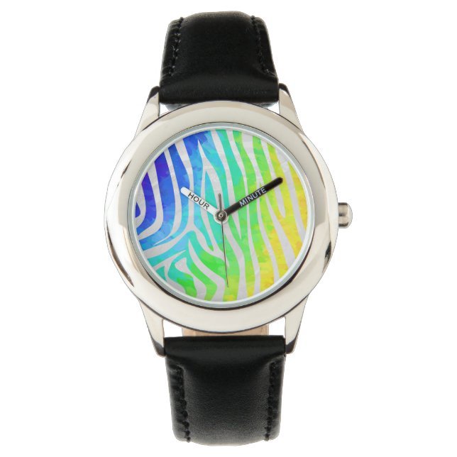 Zebra regenboog en witafdrukken horloge (Voorkant)