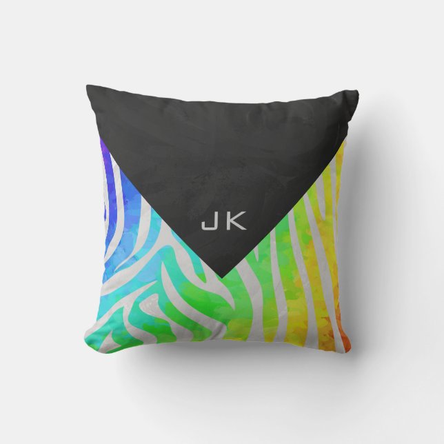 Zebra Regenboog en Witte Print Kussen (Voorkant)