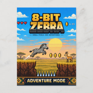 Zebra, Retro 8-Bit Pixelkunst Briefkaart