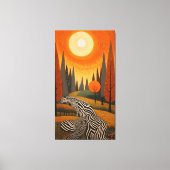 Zebra River: Dot Art Sunset in the Wild Canvas Afdruk (Voorkant)