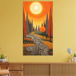 Zebra Rivier: Dot Art Zonsondergang in het Wild Canvas Afdruk