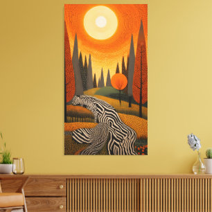 Zebra Rivier: Dot Art Zonsondergang in het Wild Canvas Afdruk