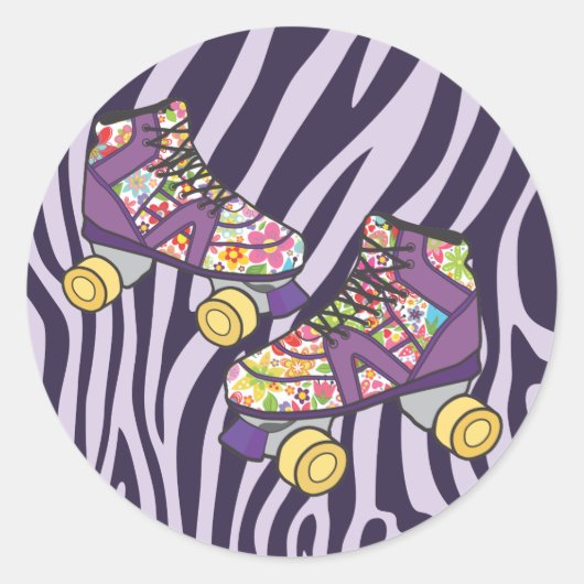 Zebra Roller Schaats Rolschaatsen Party Sticker (Voorkant)