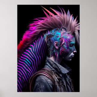 Zebra Roze Bird Mohawk - Weirdcore Rainbow Poster