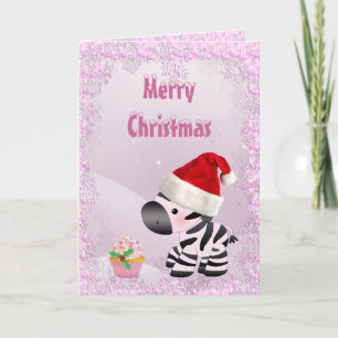 Zebra, Roze Cupcake & Sneeuw Sequins Kerst Kaart