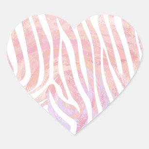 Zebra roze en witte afdrukken hart sticker