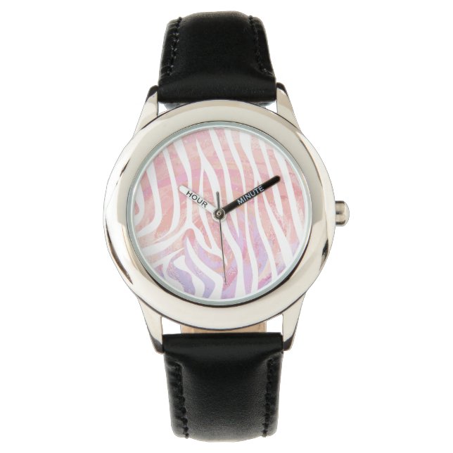 Zebra roze en witte afdrukken horloge (Voorkant)