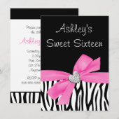 Zebra Roze Ruiteb Diamond Sweet 16 Kaart (Voorkant / Achterkant)