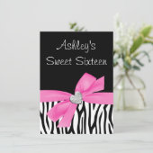 Zebra Roze Ruiteb Diamond Sweet 16 Kaart (Staand voorkant)