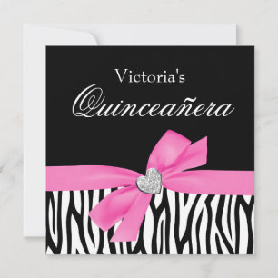 Zebra Roze Ruitenant Quinceanera Uitnodigingen