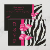 Zebra Roze Strik RSVP Kaartje (Voorkant / Achterkant)