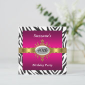Zebra Roze verjaardagsfeestje uitnodiging (Staand voorkant)