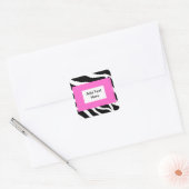 Zebra Roze witte Sjabloon Vierkante Sticker (Envelop)