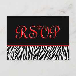 Zebra RSVP Wedding Response Card met Red Accents
