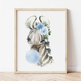 Zebra, Safari, Blue Bubble Gum, Boy Nursery Poster