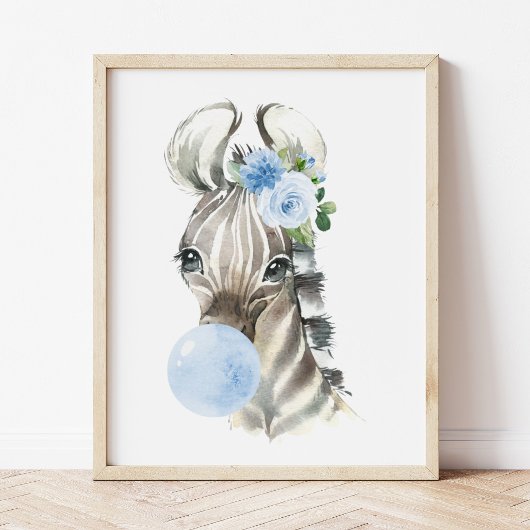 Zebra, Safari, Blue Bubble Gum, Boy Nursery Poster