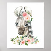 Zebra, Safari, Oerwoud, Roze Bloemen, Meisje Poster (Voorkant)