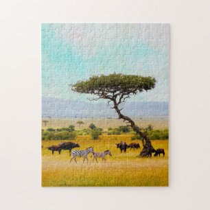 Zebra Savanna-dieren reizen buitenshuis Legpuzzel