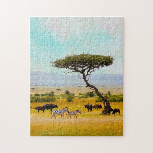 Zebra Savanna-dieren reizen buitenshuis Legpuzzel (Verticaal)