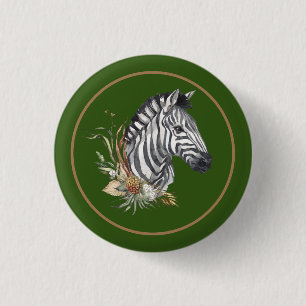Zebra savannabloemen waterverf illustratie ronde button 3,2 cm