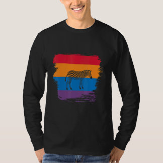 Zebra Schaduw Silhouet Met Kleurrijke Vlag T-shirt