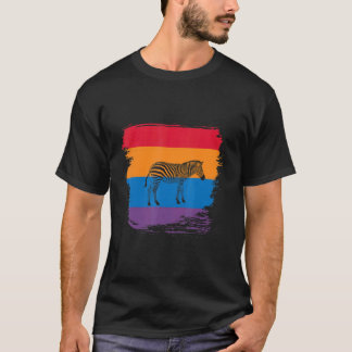 Zebra Schaduw Silhouet Met Kleurrijke Vlag T-shirt