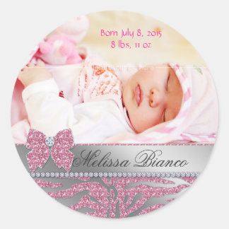 Zebra Schattigee Bow Baby Meisje Aankondiging Stic Ronde Sticker
