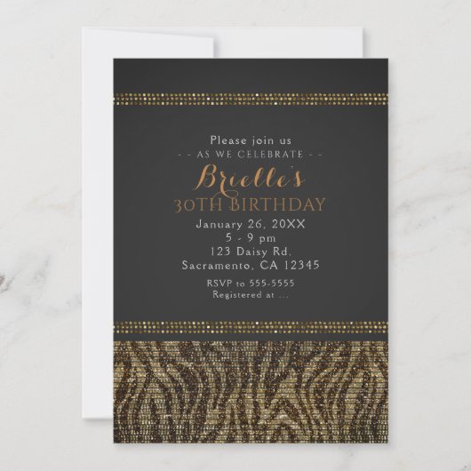 Zebra Sequins Sparkle Glam Chic Party Invitation (Devant)